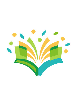 Minimalist Covered opened book with pages fluttering on white backgroundのイラスト素材