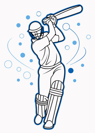 Minimalist Cricket Player Bat Swing on white backgroundのイラスト素材