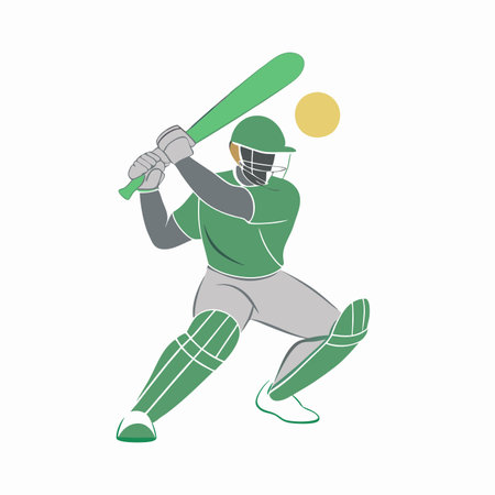Minimalist Cricket Player Bat Swing on white background