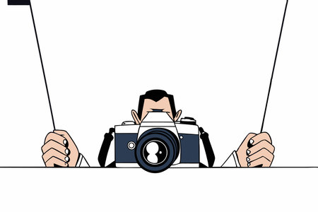 Minimalist Male Photographer With Camera on white backgroundのイラスト素材