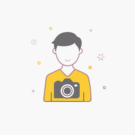 Minimalist Male Photographer With Camera on white backgroundのイラスト素材