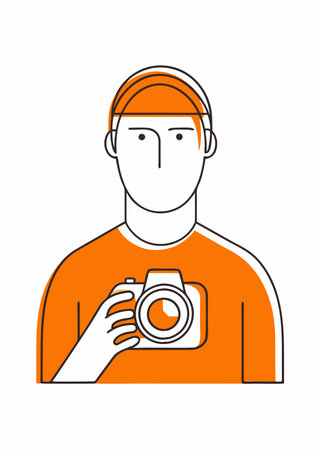 Minimalist Male Photographer With Camera on white backgroundのイラスト素材