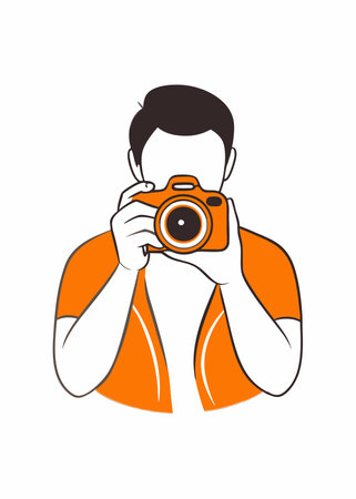 Minimalist Male Photographer With Camera on white backgroundのイラスト素材