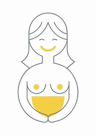 Minimalist smiling pregnant women on white backgroundのイラスト素材