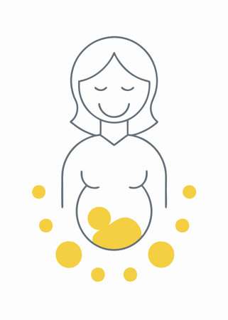 Minimalist smiling pregnant women on white backgroundのイラスト素材