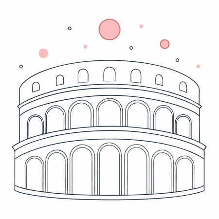 Minimalist Ancient Roman amphitheater on white backgroundのイラスト素材