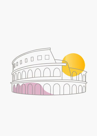 Minimalist Ancient Roman amphitheater on white backgroundのイラスト素材