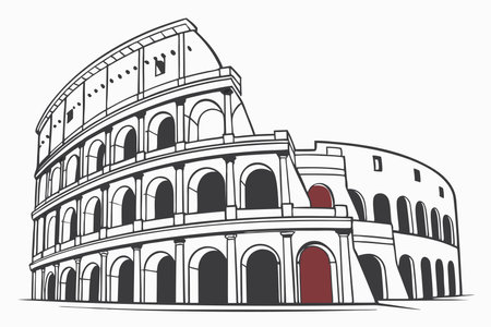 Minimalist Ancient Roman amphitheater on white backgroundのイラスト素材