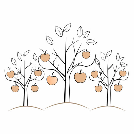 Minimalist Apple orchard on white backgroundのイラスト素材