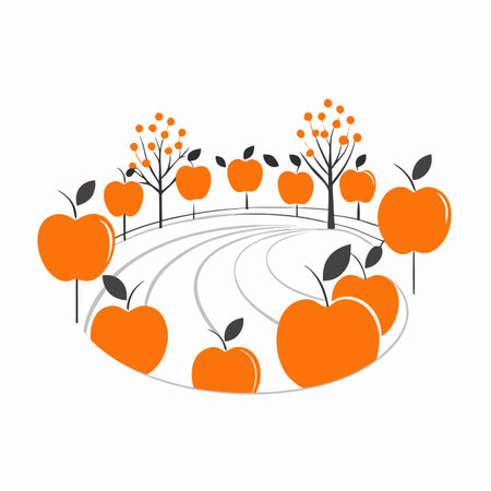 Minimalist Apple orchard on white backgroundのイラスト素材