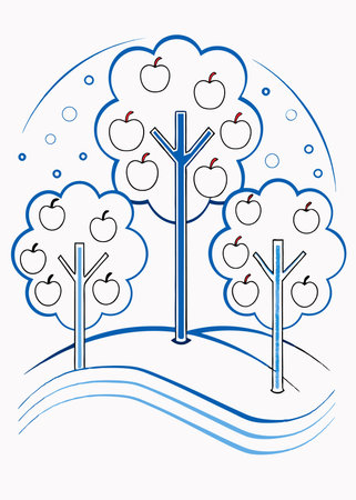Minimalist Apple orchard on white backgroundのイラスト素材