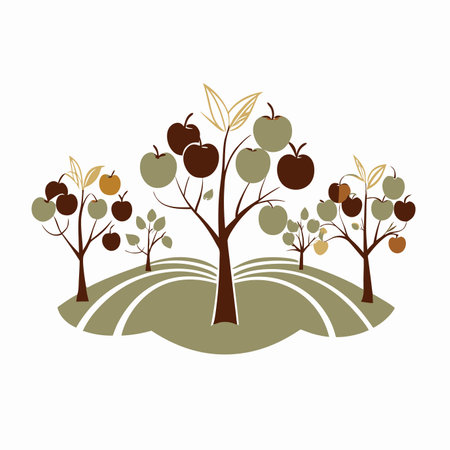 Minimalist Apple orchard on white backgroundのイラスト素材