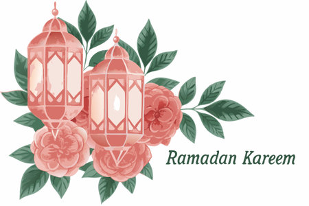 Arabic lamps Ramadan Kareem greeting cardのイラスト素材