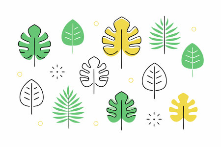 Exotic plant leaves collection on white backgroundのイラスト素材
