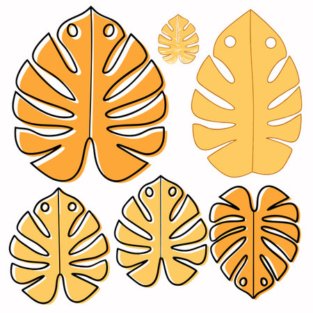 Exotic plant leaves collection on white backgroundのイラスト素材