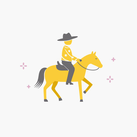 Minimalist Cowboy on horse on white backgroundのイラスト素材