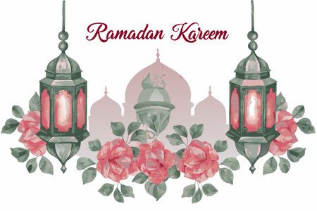 Arabic lamps Ramadan Kareem greeting cardのイラスト素材