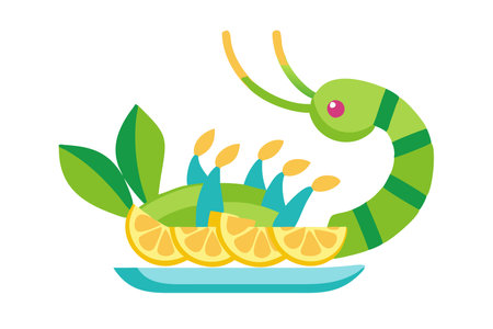 Minimalist Boiled shrimp on white backgroundのイラスト素材