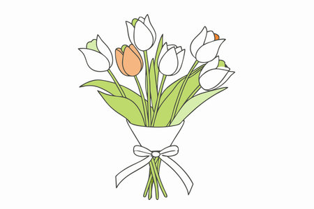 Minimalist bouquet of tulips on white backgroundのイラスト素材
