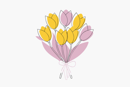 Minimalist bouquet of tulips on white backgroundのイラスト素材