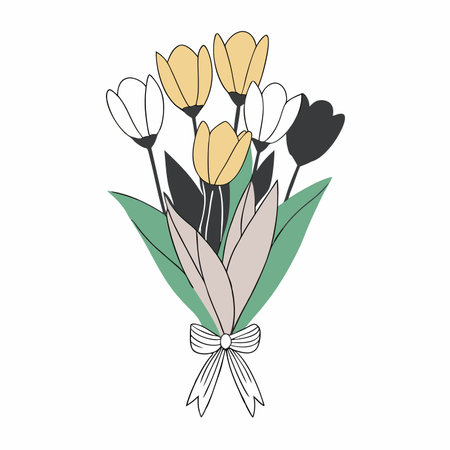 Minimalist bouquet of tulips on white backgroundのイラスト素材