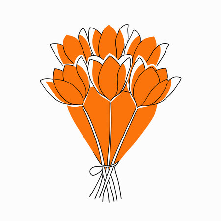 Minimalist bouquet of tulips on white backgroundのイラスト素材