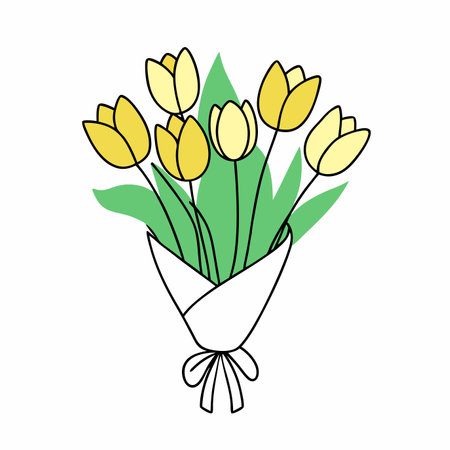 Minimalist bouquet of tulips on white backgroundのイラスト素材