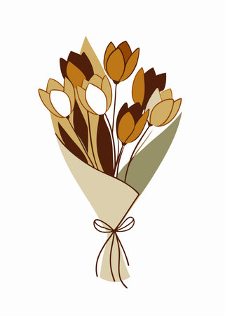 Minimalist bouquet of tulips on white backgroundのイラスト素材
