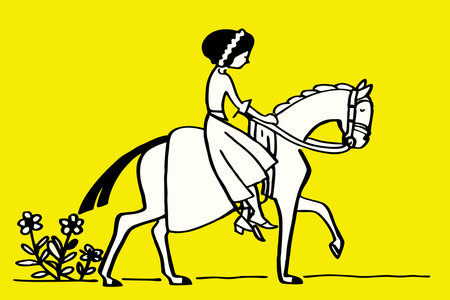 Minimalist Women riding horse on white backgroundのイラスト素材