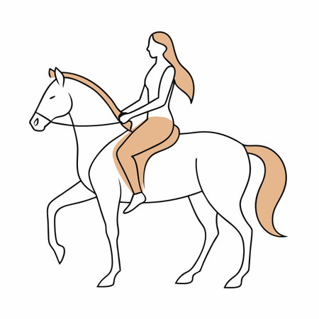 Minimalist Women riding horse on white backgroundのイラスト素材