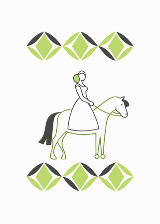 Minimalist Women riding horse on white backgroundのイラスト素材