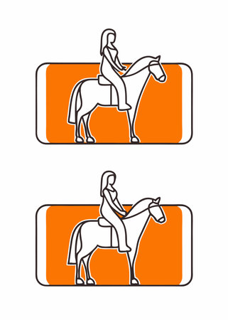 Minimalist Women riding horse on white backgroundのイラスト素材