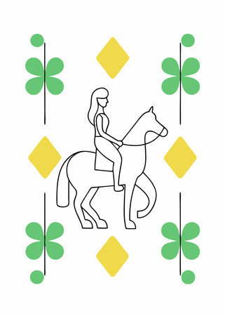 Minimalist Women riding horse on white backgroundのイラスト素材