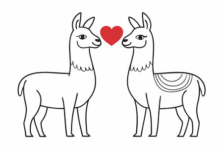 Minimalist lamas in love on white backgroundのイラスト素材