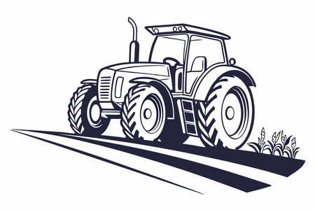 Minimalist modern tractor on white backgroundのイラスト素材
