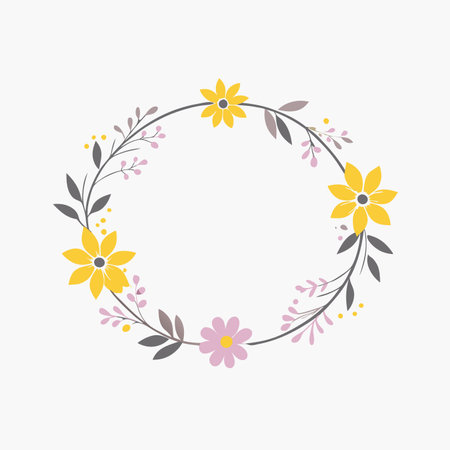 Minimalist Elegant Floral Wreath on white backgroundのイラスト素材