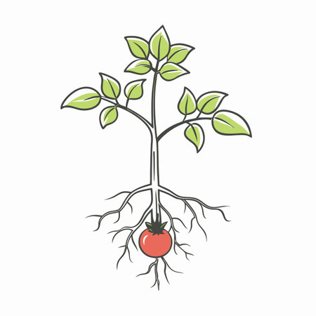 Minimalist tomatoes plant with roots on white backgroundのイラスト素材