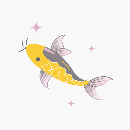 Minimalist Stylized Japanese Koi Fish on white backgroundのイラスト素材
