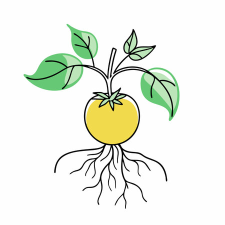 Minimalist tomatoes plant with roots on white backgroundのイラスト素材