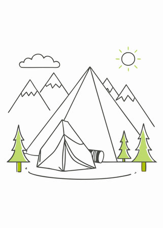 Minimalist camping on white backgroundのイラスト素材