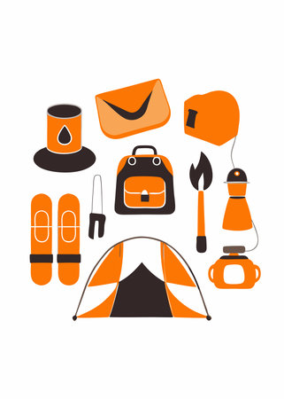 Minimalist camping on white backgroundのイラスト素材