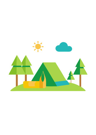 Minimalist camping on white backgroundのイラスト素材