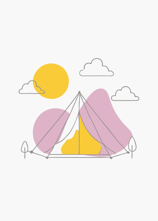 Minimalist camping on white backgroundのイラスト素材