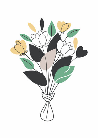 Bouquet of tulips. Hand drawn vector illustration in doodle style.のイラスト素材