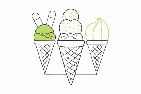 Minimalist Coloring page with cartoon ice creams on white backgroundのイラスト素材