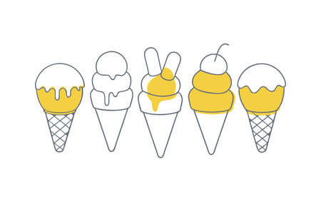 Minimalist Coloring page with cartoon ice creams on white backgroundのイラスト素材