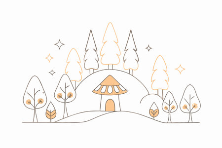 Fantasy Enchanted Forest Scene Illustration on White Backgroundのイラスト素材