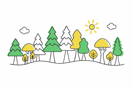 Fantasy Enchanted Forest Scene Illustration on White Backgroundのイラスト素材