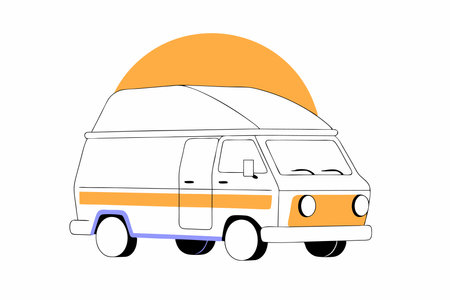 Retro Vintage Camper Van Illustration on White Backgroundのイラスト素材
