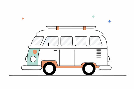 Retro Vintage Camper Van Illustration on White Backgroundのイラスト素材
